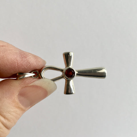 Silver Ankh Garnet Pendant - 39.95