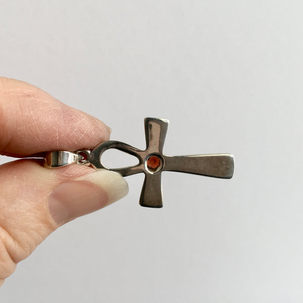Silver Ankh Garnet Pendant - 39.95
